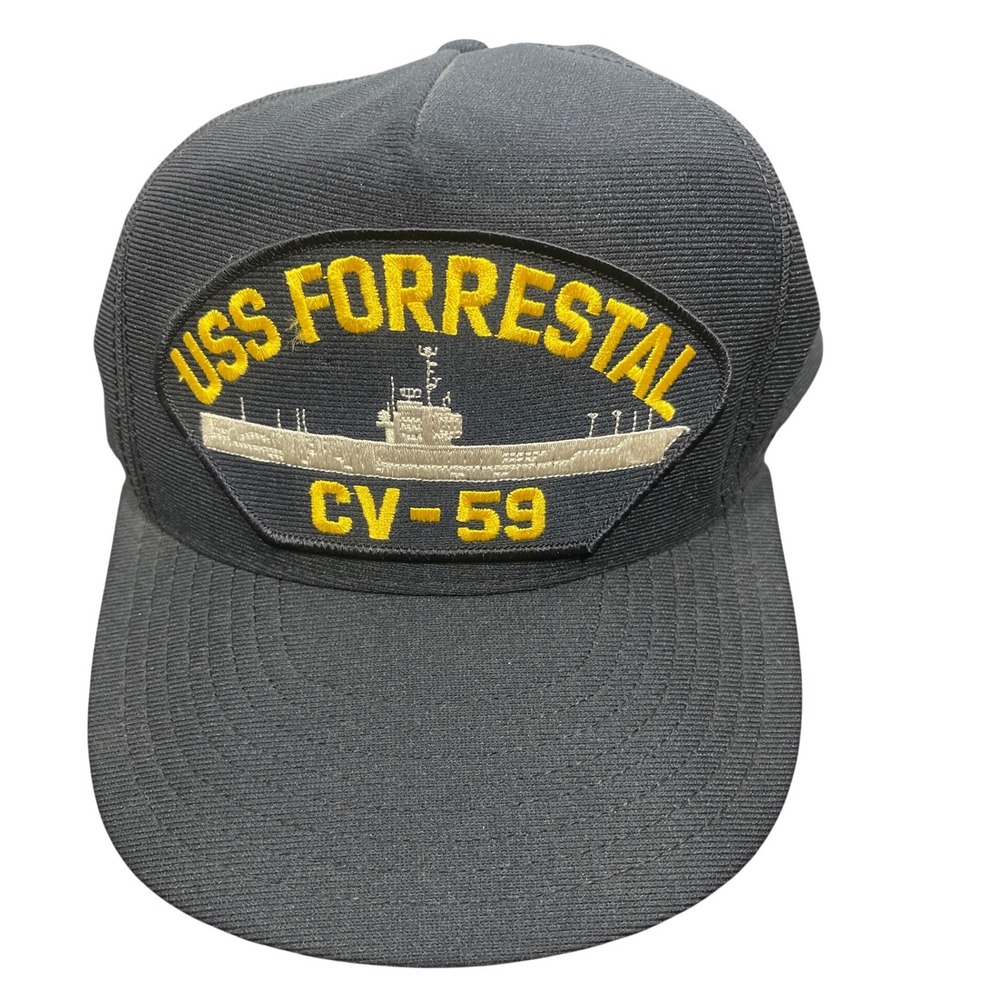 Eagle Crest USS Forrestal CV-59 Navy Blue Snapback Hat Made in USA Military Cap